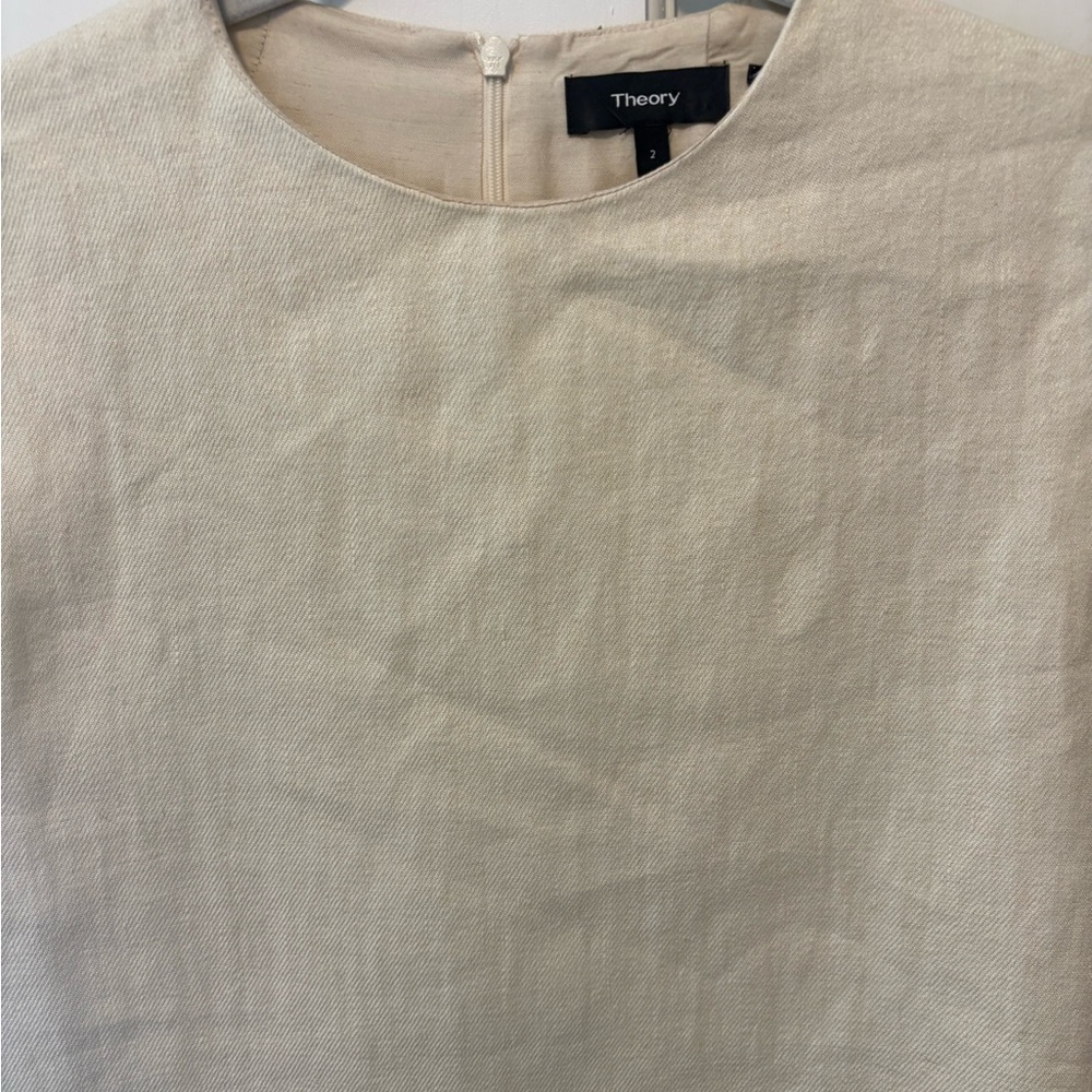 Theory beige linen blend column luxe shift minimalist neutral women’s dress 2 S - Picture 2 of 5